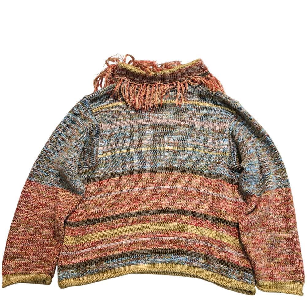 Vtg FIA Italia Women's Handloomed Cropped Sweater Fringe Neck Sz XL Cottagecore - Picture 6 of 8